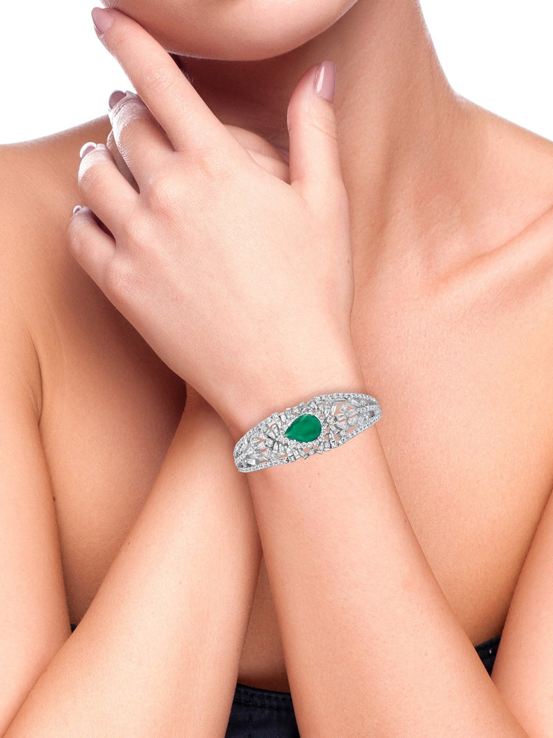 Green Onyx Pear And Diamond Baguette Bracelet