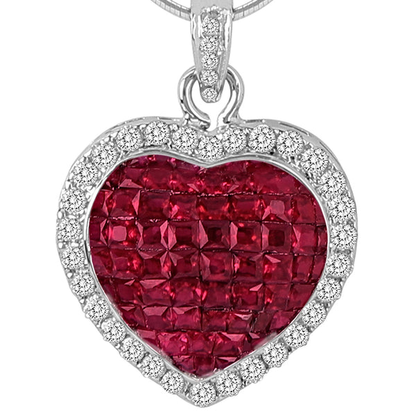Invisible Setting Ruby Heart Pendant