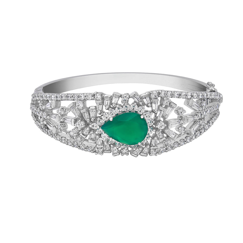 Green Onyx Pear And Diamond Baguette Bracelet