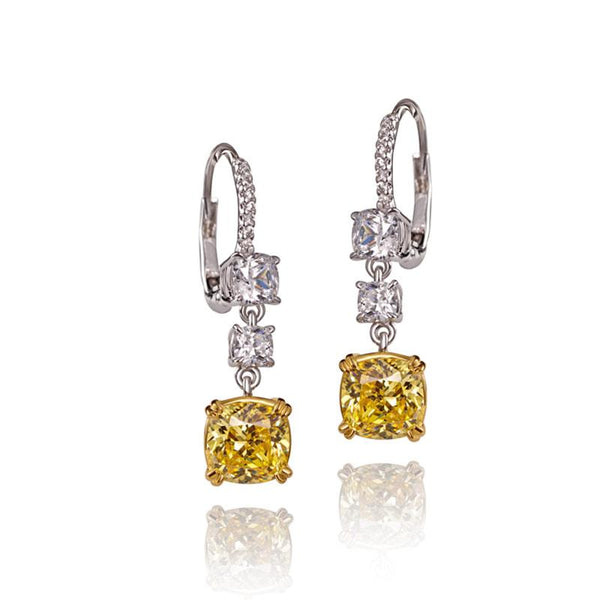 Premium Radiant Yellow Cushion Diamond  Earrings / Danglers